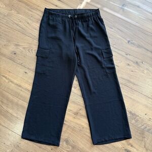 Retrology Pull on Cropped Pants Womens S Black Elastic Waist‎ Cargo Pockets